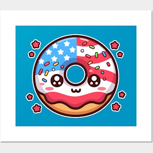 American Flag Donut Kawaii Patriotic Baker Freedom Lover Posters and Art